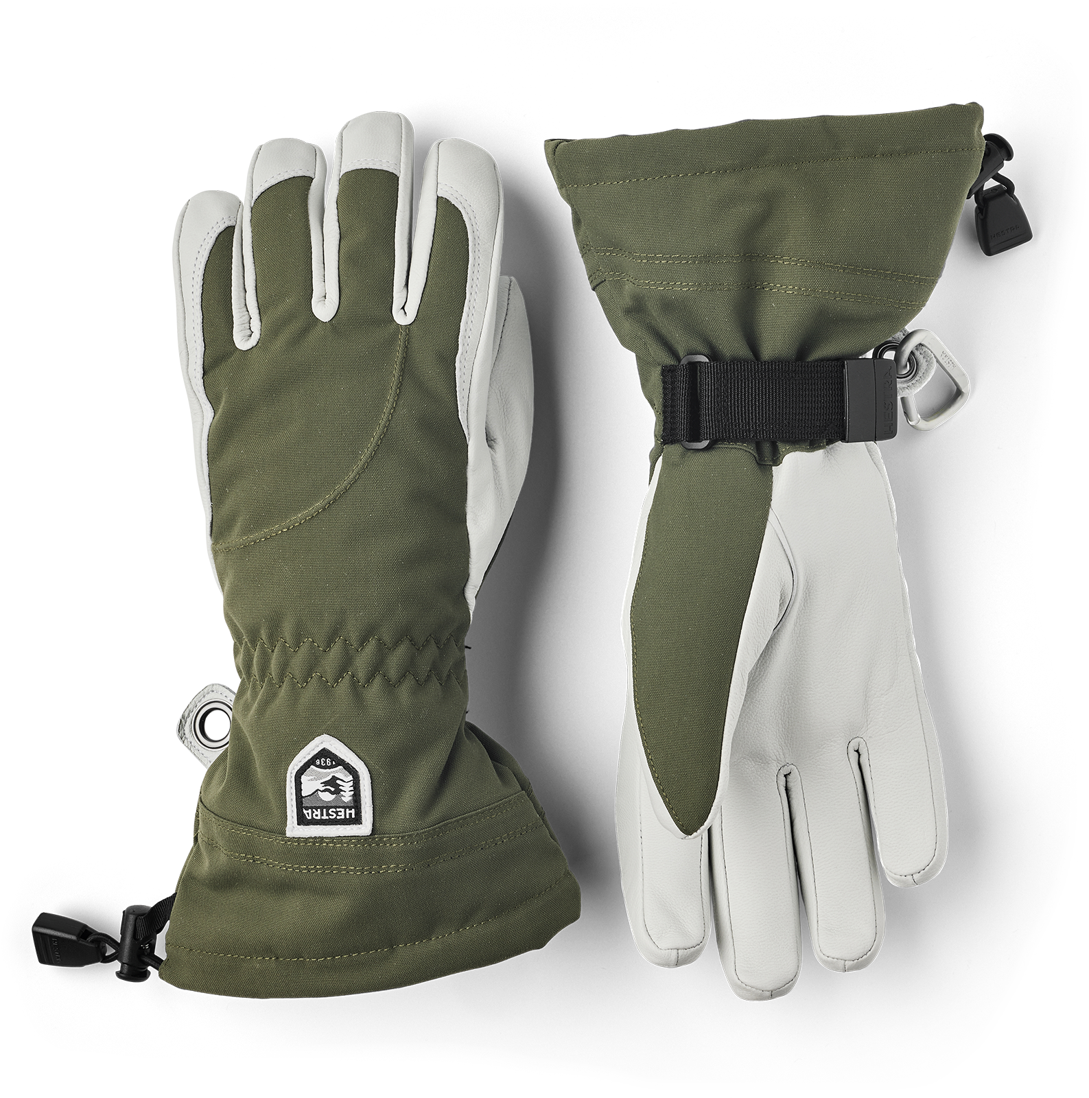 Hestra W Army Leather Heli Ski 5-Finger olive/offwhite 1