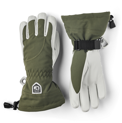 Hestra W Army Leather Heli Ski 5-Finger olive/offwhite 